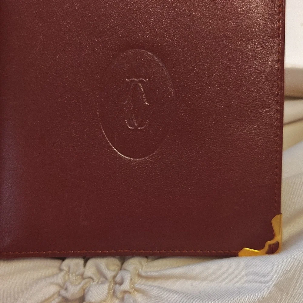 Cartier Dark Brown Leather Card Holder with Gold Corners - Picture 2 of 10